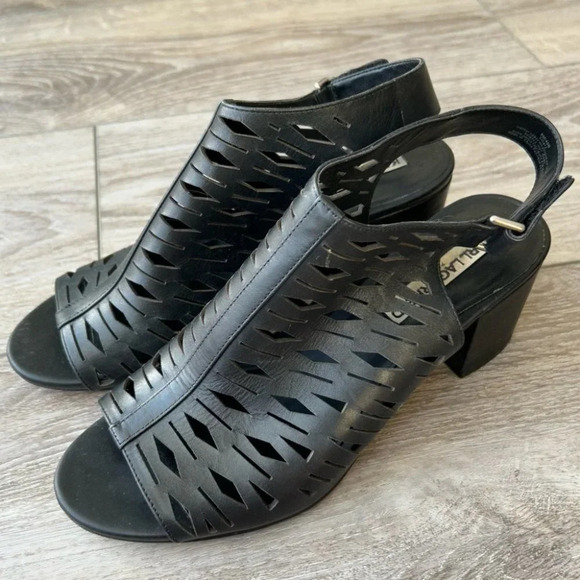 Karl Lagerfeld Hillary Laser Cut Black Leather Sandals - Picture 2 of 13
